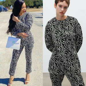 ZARA NWT Longline Jacquard Top Black White